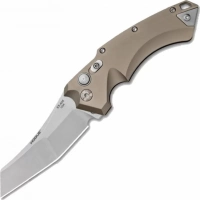 Автоматический складной нож Hogue Wharncliffe EX-A05, клинок Stonewash, сталь 154CM, рукоять пустынный алюминий купить в Королёве