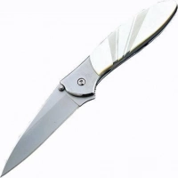 Полуавтоматический складной нож Santa Fe Kershaw Leek, сталь 14C28N, рукоять сталь с накладкой из перламутра купить в Королёве