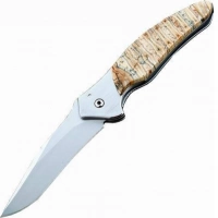 Полуавтоматический складной нож Santa Fe Kershaw Shallot, сталь 14C28N, рукоять сталь с накладкой из зуба мамонта купить в Королёве